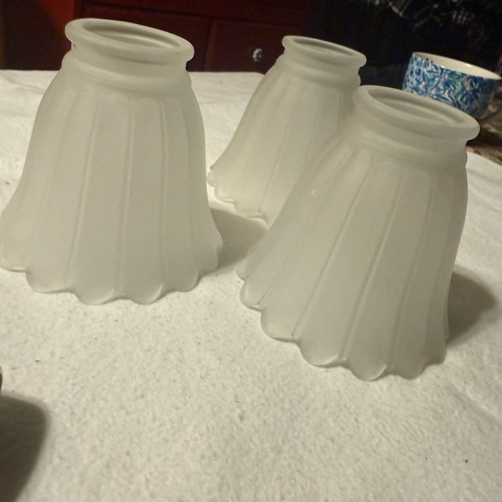 Vintage Frosted White Fluted Glass Lantern Shades - Set of 3